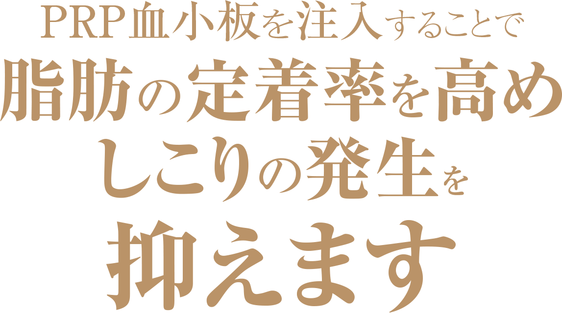 PRP血小板を注入することで脂肪の定着率を高めしこりの発生を抑えます