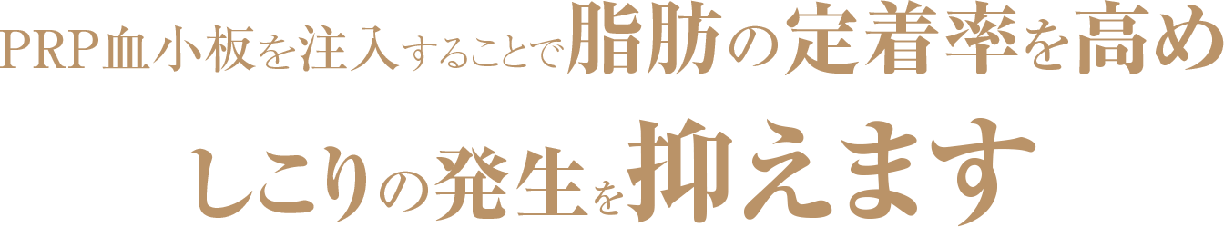 PRP血小板を注入することで脂肪の定着率を高めしこりの発生を抑えます